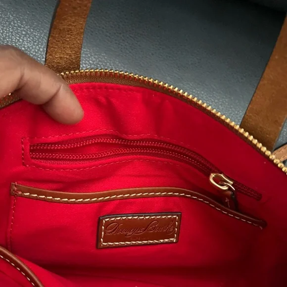 AUTHENTIC Dooney & Bourke Brown and Hunter Green Monogram Satchel - Picture 10 of 13